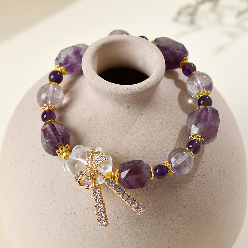 Purple Phantom Amethyst Crystal Bear Bracelet | Romantic Dreamy Talisman