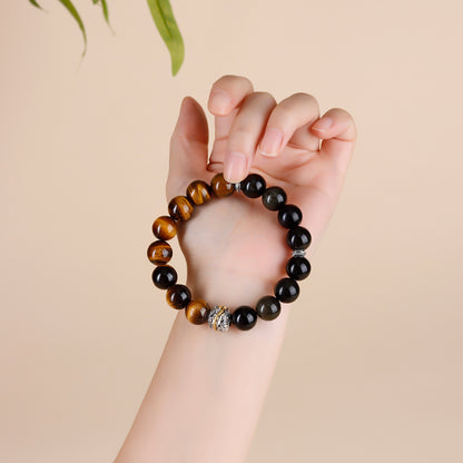 Natural Gold Obsidian & Tiger Eye Bracelet | Wealth Protection Couple's Energy Stone Jewelry