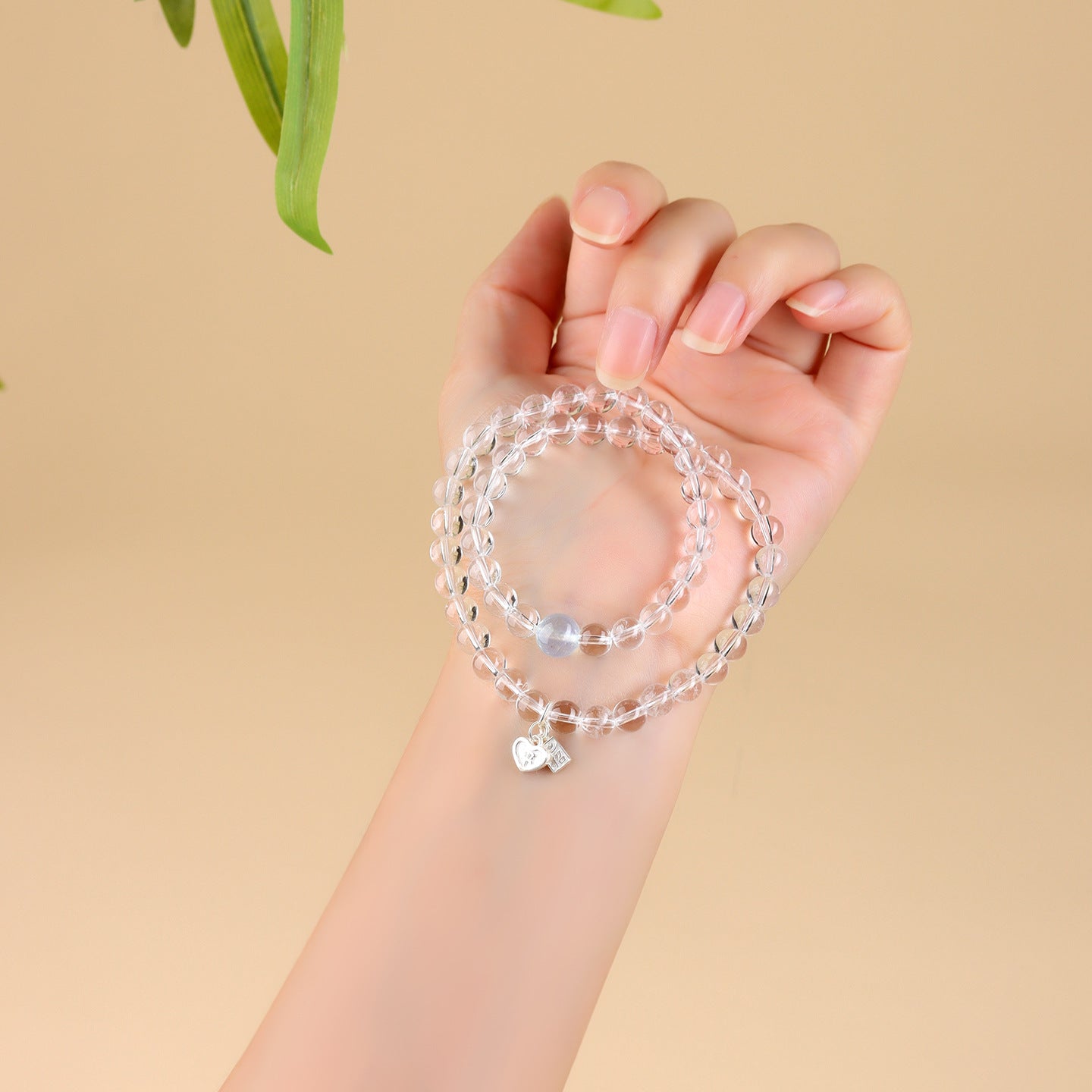 White Crystal Aquamarine Double Circle Bracelet - S925 Silver Chinese Style Elegance