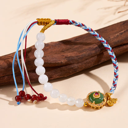 Natural White Chalcedony Handmade Braided Bracelet | Chinese Cultural Spiritual Jewelry
