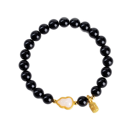 Natural Obsidian Gourd Fortune Bracelet | Wealth & Protection Amulet