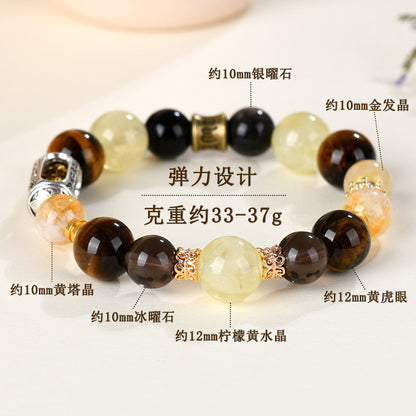 Natural Tiger Eye Gold Crystal Bracelet with Yellow Tower Beads - Protection & Wealth Talisman