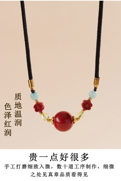 Imperial Red Cinnabar Fortune Bead Necklace | Wealth & Protection Amulet
