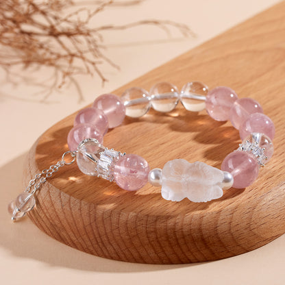 Natural Pink White Crystal LABUBU Bracelet - Peach Aura Love Energy Women's Fashion Jewelry