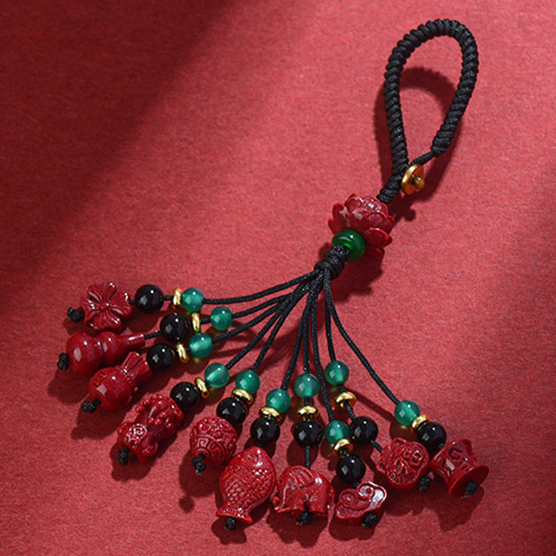 Natural Purple Gold Cinnabar Keychain Pendant - Spiritual Protection & Prosperity Charm