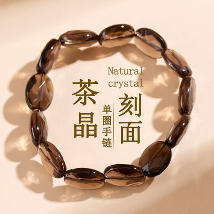 Natural Tea Crystal Oval Faceted Single Loop Bracelet for Women | Spiritual Energy & Protection