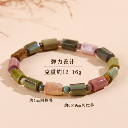 Natural Alashan Agate Faceted Barrel Bead Bracelet - Spiritual Energy & Good Fortune Talisman