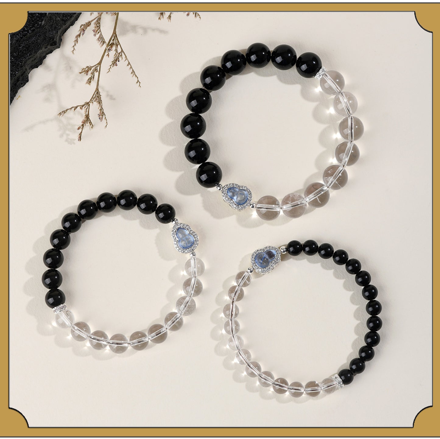 Natural Obsidian White Crystal Gourd Bracelet | Fortune Health Protection Spiritual Jewelry