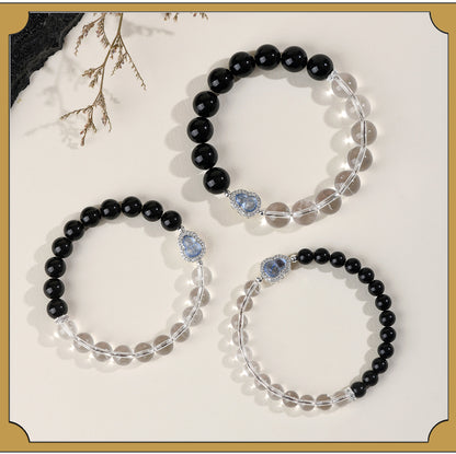 Natural Obsidian White Crystal Gourd Bracelet | Fortune Health Protection Spiritual Jewelry