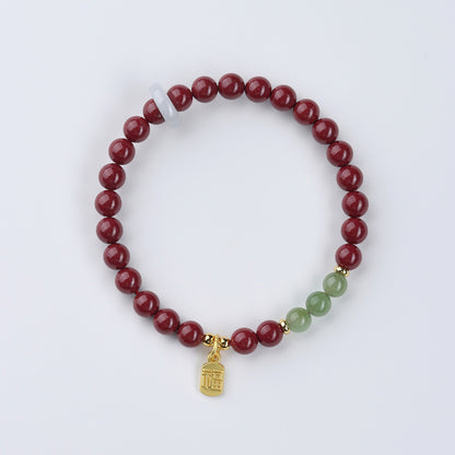 Natural Purple Gold Cinnabar Bracelet with Hetian Jade & Southern Red Obsidian - Spiritual Protection & Wealth Energy