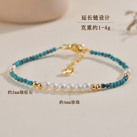 Natural Turquoise Pearl Bracelet with Small Rice Beads - Elegant Women's Custom Jewelry for Protection and Harmony