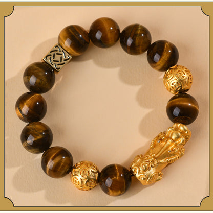 Golden Tiger Eye Pixiu Bracelet | Wealth Attraction & Protection Amulet