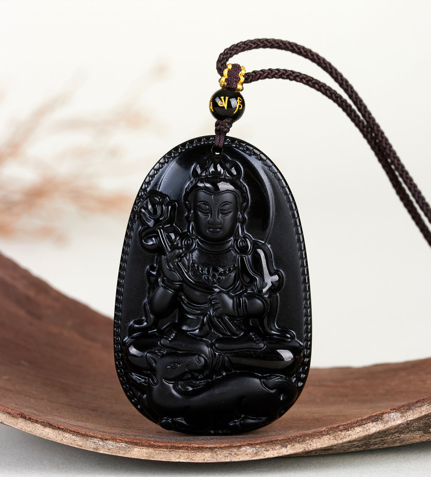 Natural Obsidian Zodiac Buddha Pendant with Eight Guardian Gods - Spiritual Protection Amulet