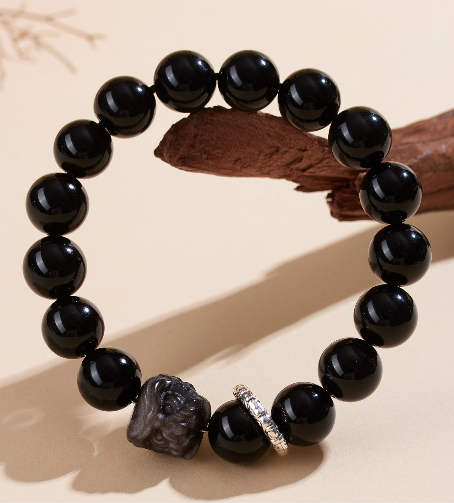 Natural Obsidian Lion Dance Bracelet - Chinese Style Unisex Couple Protection Amulet