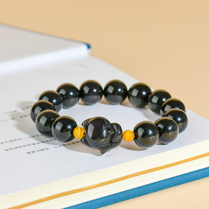 Mystical Double Eye Obsidian Fox Bracelet - Natural Crystal Protection Charm for Couples