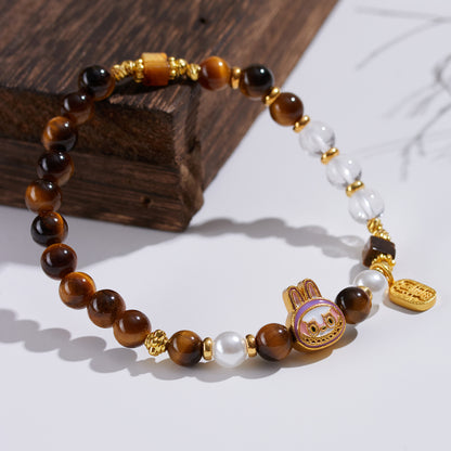 Natural Tiger Eye Stone White Crystal Elf Bracelet｜Protection Luck Charm Women's Fashion