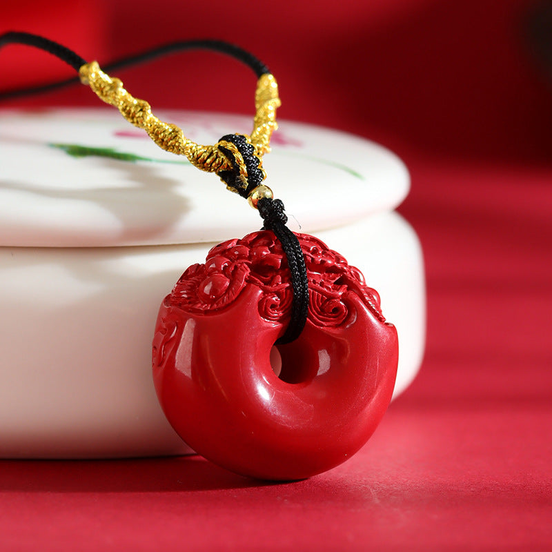 Natural High-Content Cinnabar Pixiu Peace Buckle Necklace Pendant - Wealth & Protection Talisman