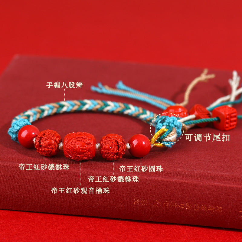 Natural High Content Cinnabar Guanyin Barrel Beads Tibetan Bracelet - Handwoven Spiritual Protection