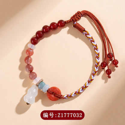 Natural Southern Red Agate White Chalcedony Gourd Bracelet | Wealth Harmony Spiritual Amulet