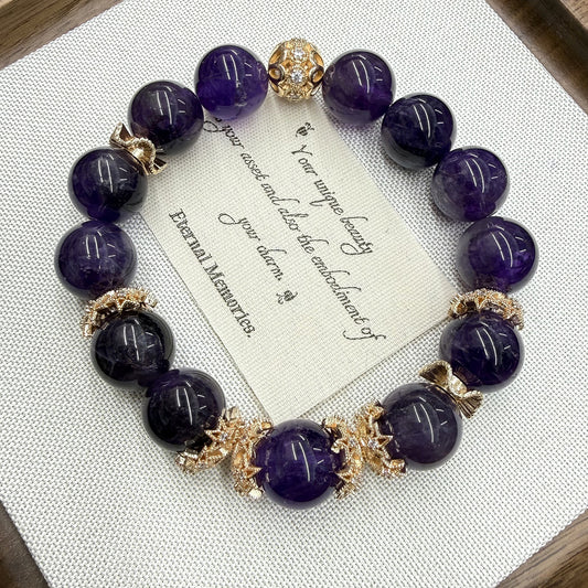 Natural Uruguay Amethyst Large Bead Single Circle Bracelet for Elegant Women