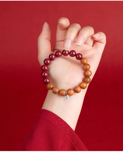 Natural Cinnabar Peach Wood Bracelet | Chinese Spiritual Protection Jewelry for Men and Women