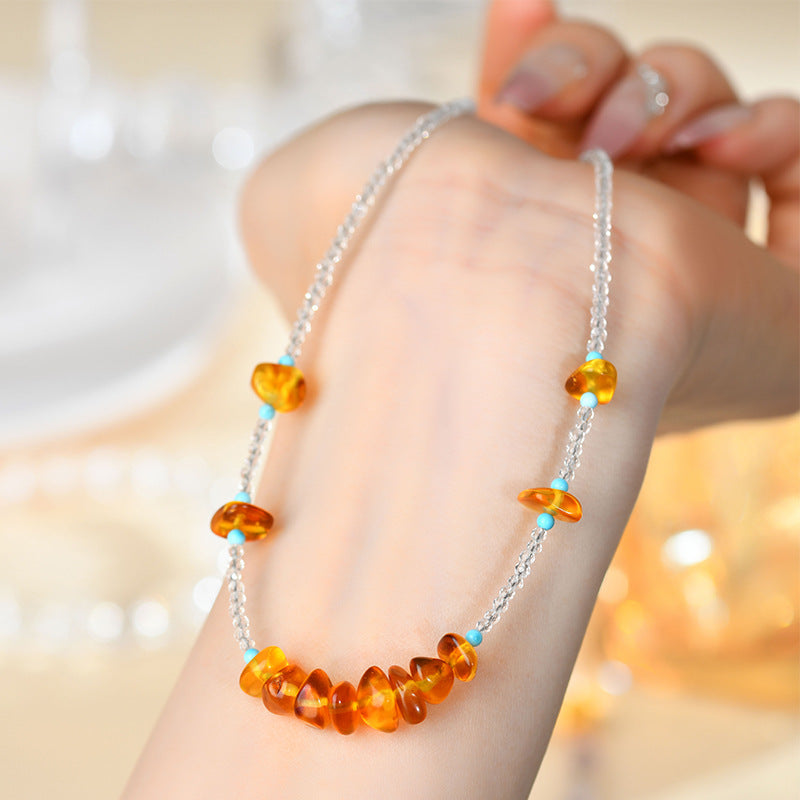 Natural White Crystal Amber Collarbone Necklace | Purifying Energy Elegant Spiritual Jewelry
