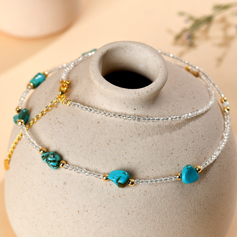 Fine-Cut White Crystal & Artificial Turquoise Collarbone Necklace | Adjustable Chain for Spiritual Harmony
