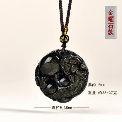 Natural Gold Obsidian Pixiu Pendant - Lucky Charm Necklace for Wealth and Protection