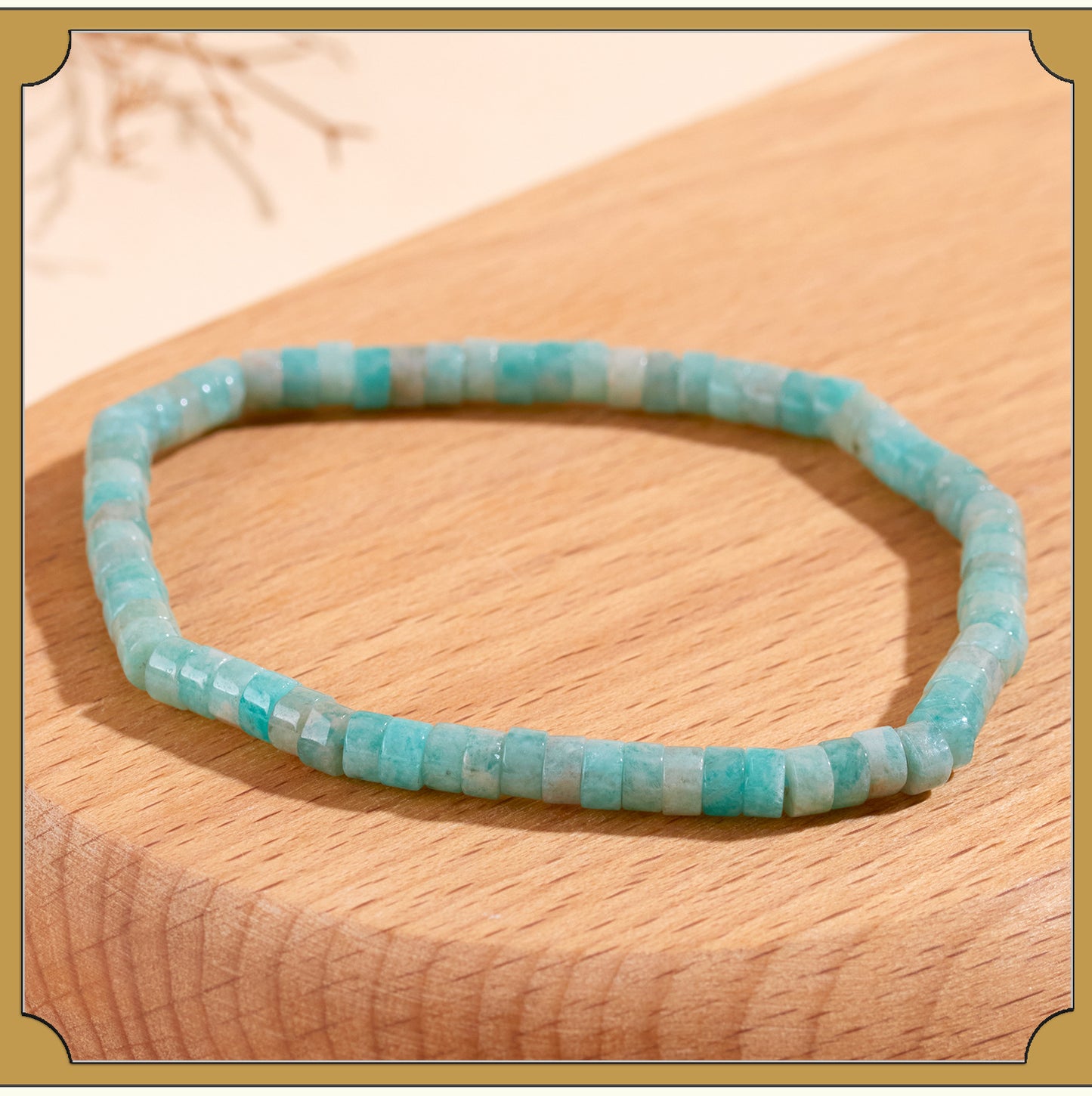 Natural Crystal Tourmaline Amazonite Straight Cut Tablet Bracelet - Spiritual Harmony & Protection