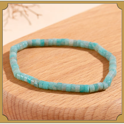 Natural Crystal Tourmaline Amazonite Straight Cut Tablet Bracelet - Spiritual Harmony & Protection