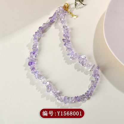 Natural Bolivia Amethyst Crushed Stone Collarbone Necklace & Double Circle Bracelet | Spiritual Protection & Wealth Attraction