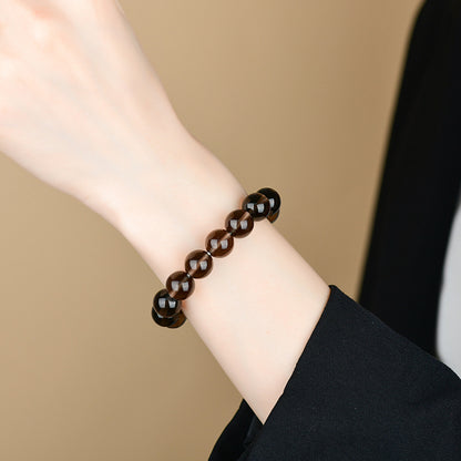 Natural Mexican Obsidian Round Bead Bracelet｜Spiritual Protection & Prosperity Unisex Jewelry