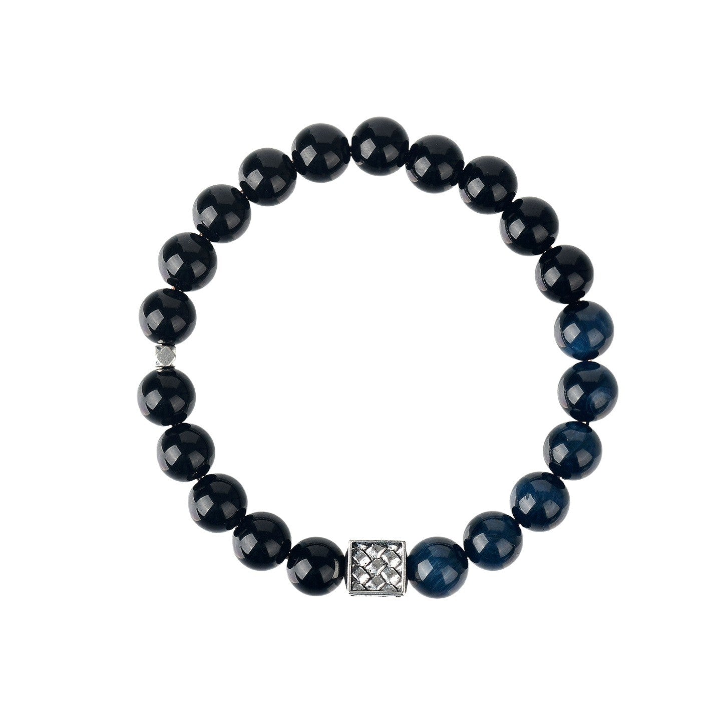 Natural Obsidian Blue Tiger Eye Bracelet | Chinese Style Buddhist Bead for Zodiac Year Protection
