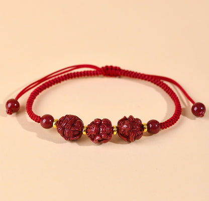 Natural Purple Gold Cinnabar Zodiac Three-Combined Bracelet - Spiritual Protection & Fortune