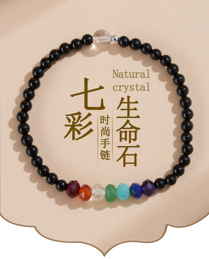 Natural Crystal Black Tourmaline Rainbow Bracelet | Colorful Life Stone Women's Spiritual Jewelry