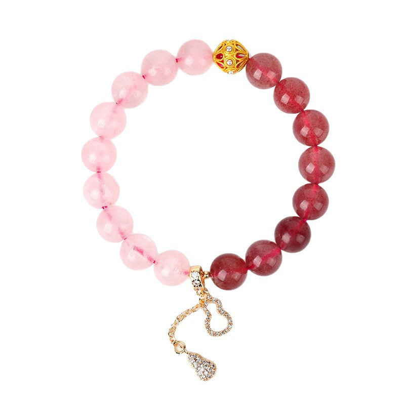 Natural Rose Quartz Strawberry Quartz Tassel Bracelet - Peach Blossom Love Charm for Women