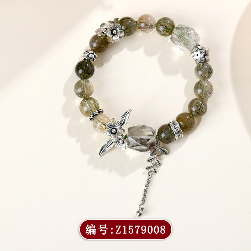 Natural Green Tourmaline Hair Crystal Bracelet | Wealth Protection & Spiritual Energy Amulet