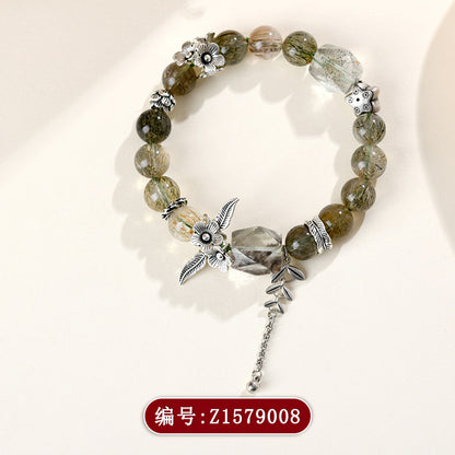 Natural Green Tourmaline Hair Crystal Bracelet | Wealth Protection & Spiritual Energy Amulet