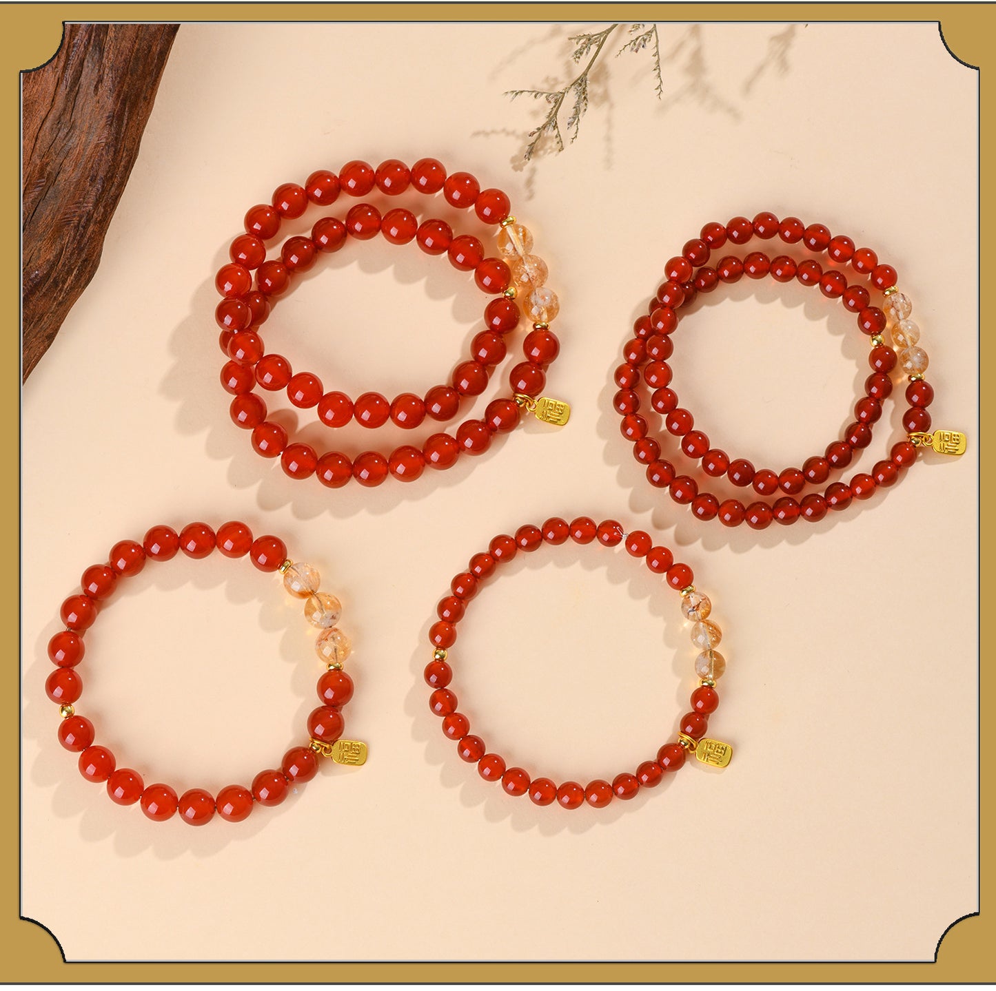 Red Agate and Yellow Pagoda Crystal Fortune Bracelet | Wealth and Protection Amulet