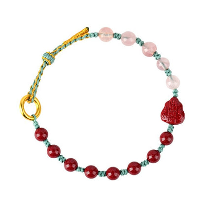 Natural Cinnabar Purple Gold Sand Buddha Pink Quartz Braided Bracelet – Spiritual Harmony & Protection