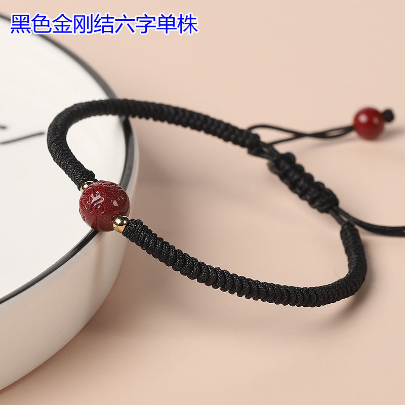 Handwoven Cinnabar Six-Word Mantra Red String Bracelet - Protection & Luck Charm
