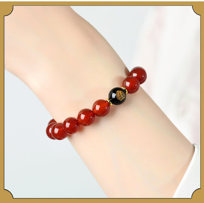 Natural Red Agate Zodiac Birth Buddha Six-Word Mantra Couple Bracelet for Birth Year Blessings