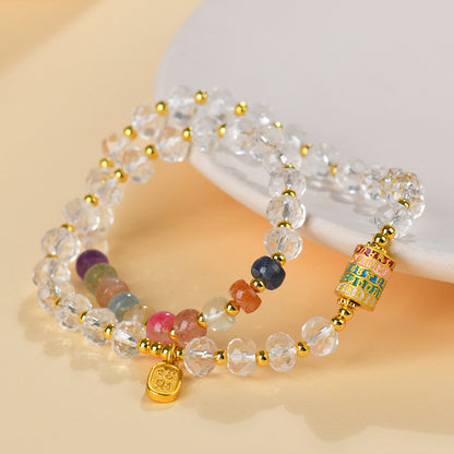 Natural White Crystal Rainbow Bead Double Circle Bracelet | Women's Multi-Gemstone Energy Jewelry