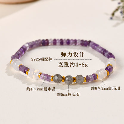 Natural Amethyst Beaded Bracelet with S925 Silver - Spiritual Protection & Elegance for Women