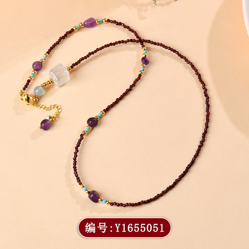 Natural Amethyst Freeform Crystal Sugar Cube Collarbone Necklace for Women - Spiritual Energy & Elegance