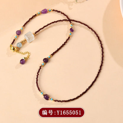 Natural Amethyst Freeform Crystal Sugar Cube Collarbone Necklace for Women - Spiritual Energy & Elegance