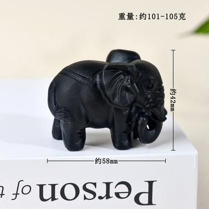 Natural Obsidian Carved Elephant Ornament - Office & Home Lucky Charm Display