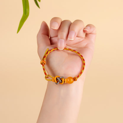 Five-Way God of Wealth Agate Bracelet - Handwoven Red Rope with Zodiac Charms