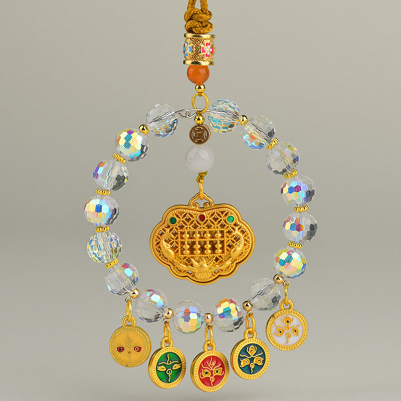 Five-Way God of Wealth Ruyi Lock Abacus Car Pendant - Prosperity and Protection Talisman