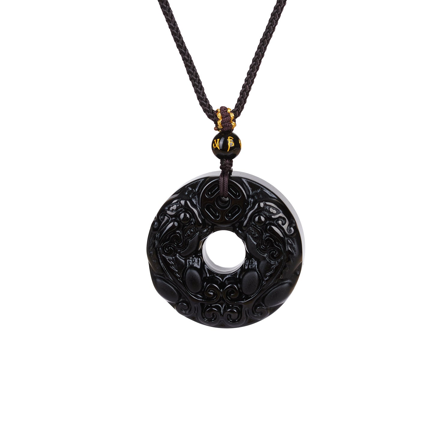 Natural Black Ice Obsidian Double Pixiu Pendant Necklace - Wealth & Protection Talisman